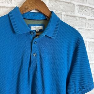 Ted Baker London Textured Soft Cotton Aqua Blue Collared Polo Shirt Mens 5 / XL